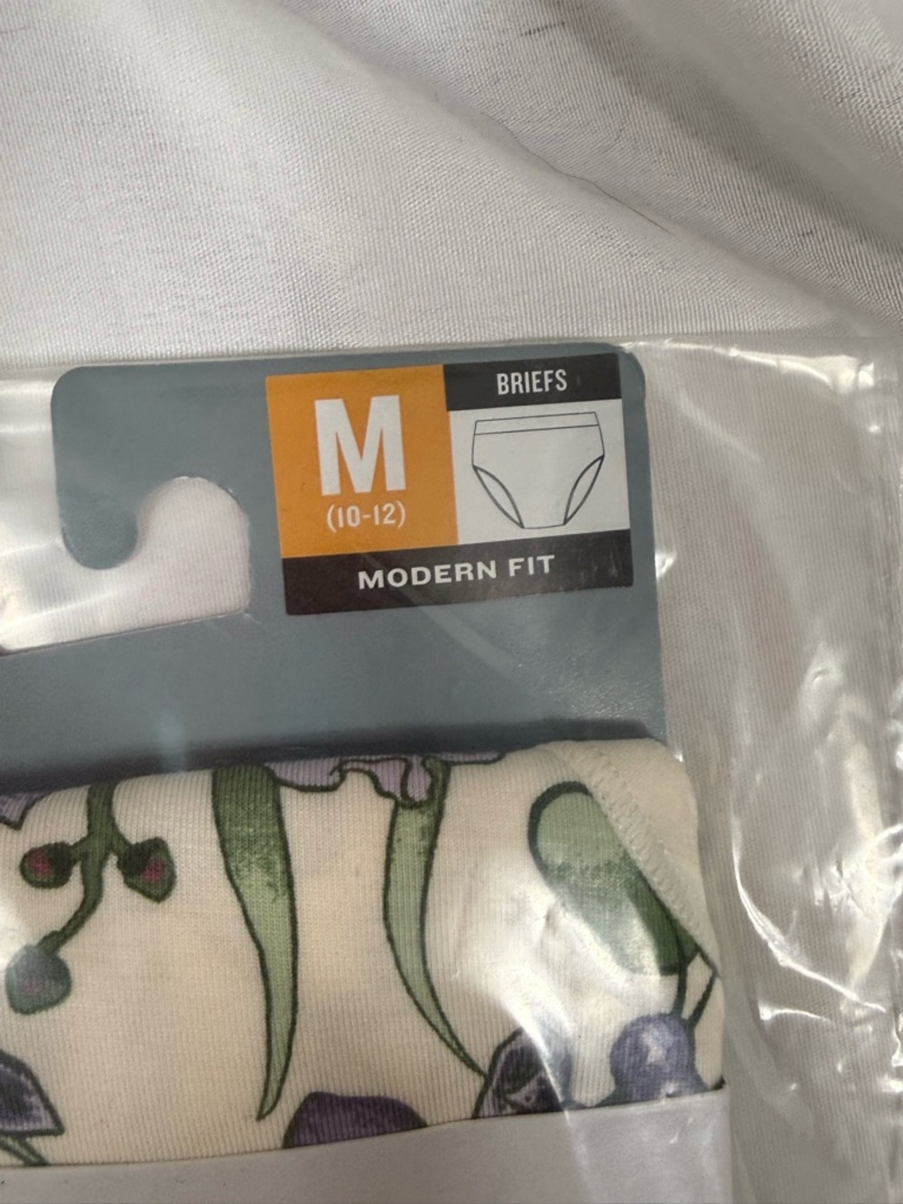 NWT Duluth Trading Co Cream Briefs with Green & Purple Floral Print size med - Picture 2 of 4